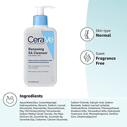 CeraVe SA Cleanser | Salicylic Acid Face Wash with Hyaluronic Acid