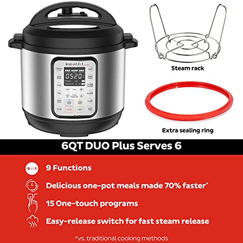 Instant Pot Duo Plus 6 Quart 9-in-1 Electric Pressure Cooker, Slow Cooker, Rice Cooker