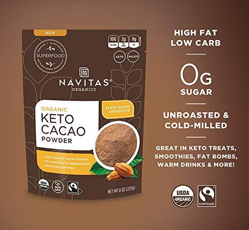 Navitas Organics Keto Cacao Powder, 8oz. Bag Organic, Non-GMO, Fair Trade, Gluten-Free